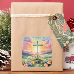 Beautiful Easter Watercolor Art Square Sticker