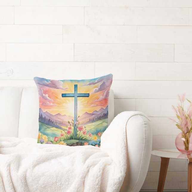 Beautiful Easter Watercolor Art Throw Pillow (Couch)
