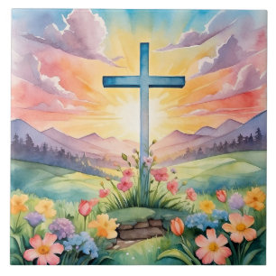 Beautiful Easter Watercolor Art Tile