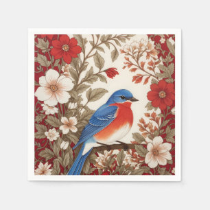 Beautiful Eastern Bluebird Red Floral  Napkin
