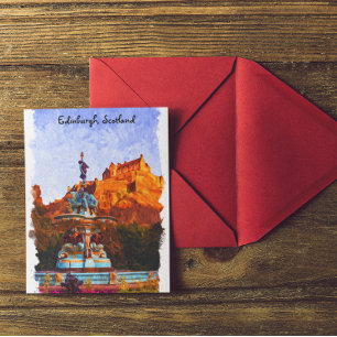 Beautiful Edinburgh Scotland Castle Watercolor Postcard
