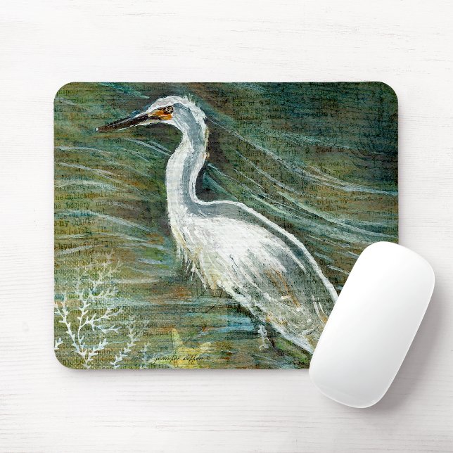 Beautiful Egret Shorebird Wading In Water Art Mouse Pad (Beautiful Egret Shorebird Wading In Water Art Mouse Pad from Jenn's Emporium.)