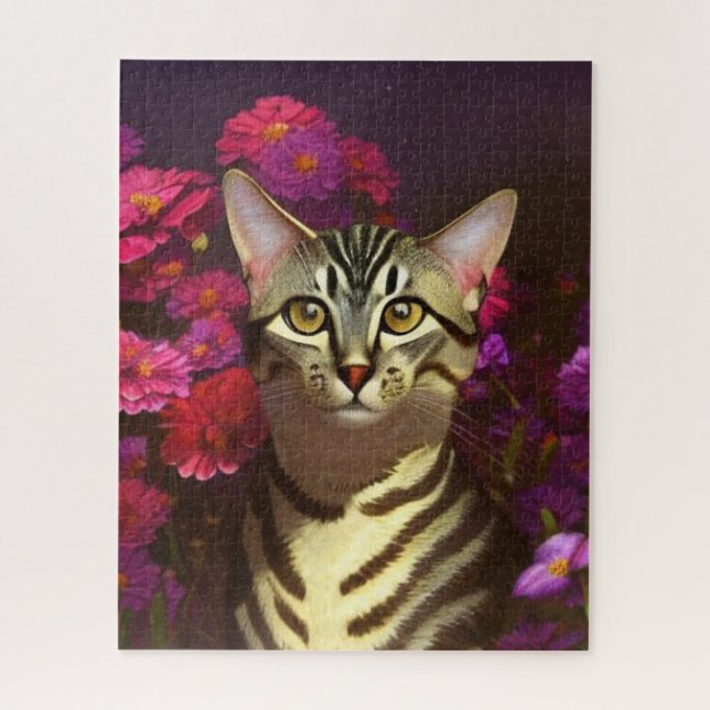 Beautiful Egyptian Mau Cat in a Night Garden Jigsaw Puzzle (Vertical)
