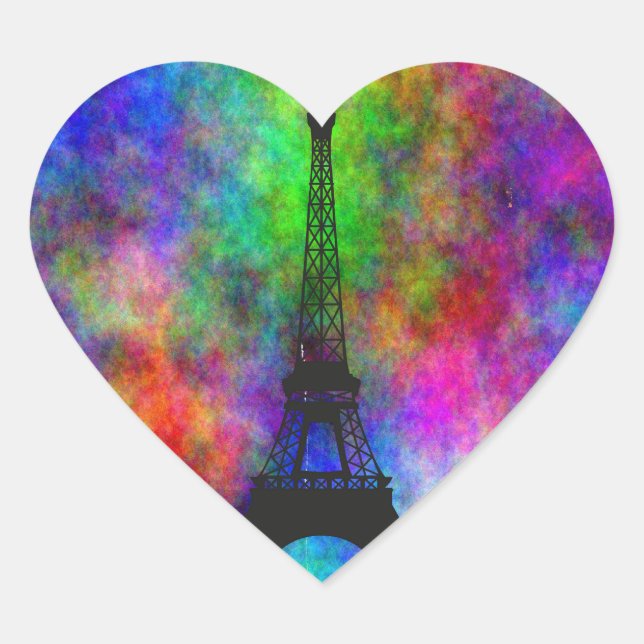 Beautiful Eiffel tower Paris colourful cloth effec Heart Sticker (Front)