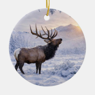 Beautiful Eik in the Snow Christmas Ceramic Ornament