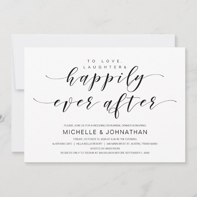 Beautiful Elegance, Black Script, Rehearsal Dinner Invitation (Front)