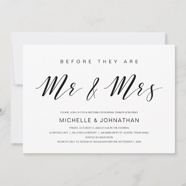 Beautiful Elegance, Black Script, Rehearsal Dinner Invitation (Front)