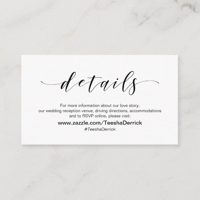 Beautiful Elegance, Black Script, Wedding Details Enclosure Card (Front)