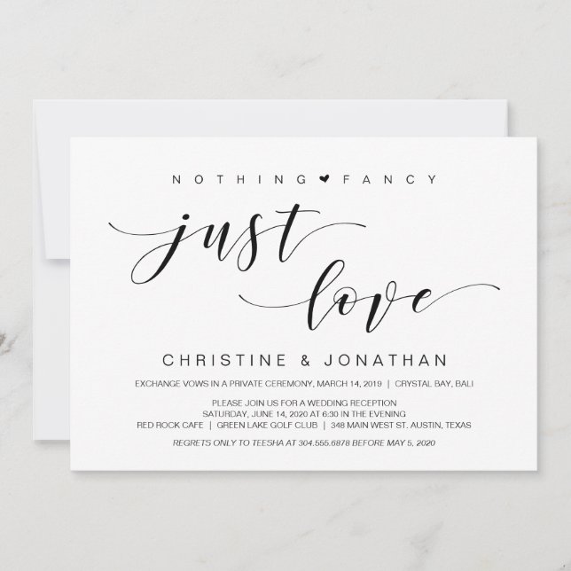 Beautiful Elegance, Black, Wedding Elopement Invitation (Front)