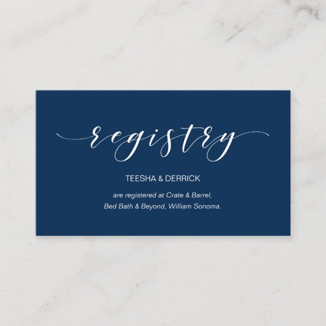 Beautiful Elegance, Navy Blue, Wedding Registry Enclosure Card (Front)