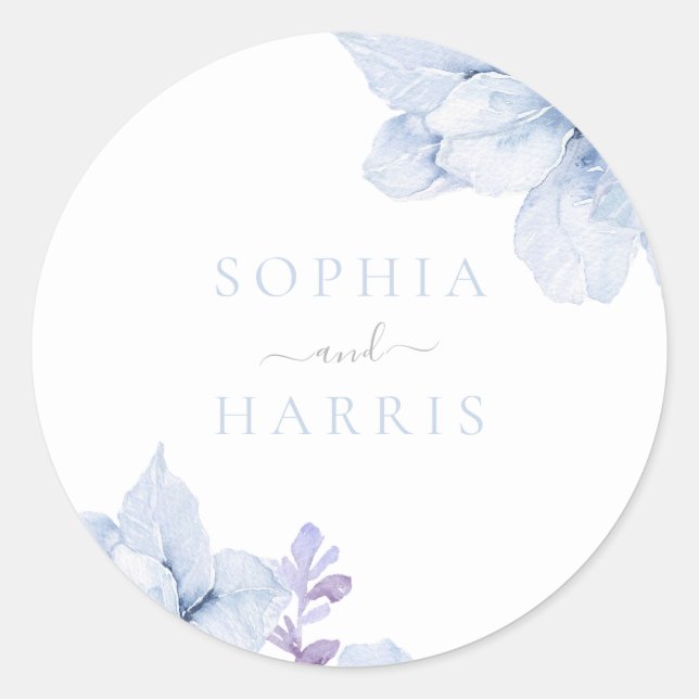 Beautiful Elegance Sky Blue Floral Wedding Classic Round Sticker (Front)