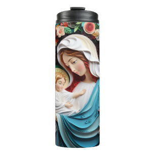 Beautiful & Elegant 3D Mother Mary & Baby Jesus Thermal Tumbler