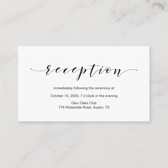 Beautiful Elegant, Black font, Wedding Reception Enclosure Card (Front)