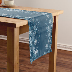 Beautiful Elegant Blue & White Snowflakes Short Table Runner