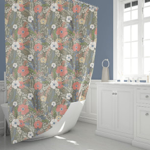 Beautiful Elegant Coral Blue Green Floral Patten