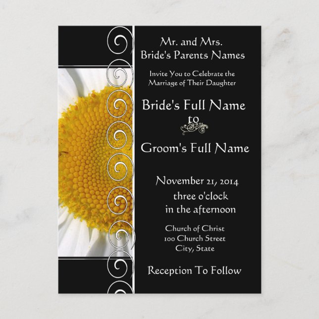 Beautiful Elegant Daisy Wedding Invitation Postcard (Front)