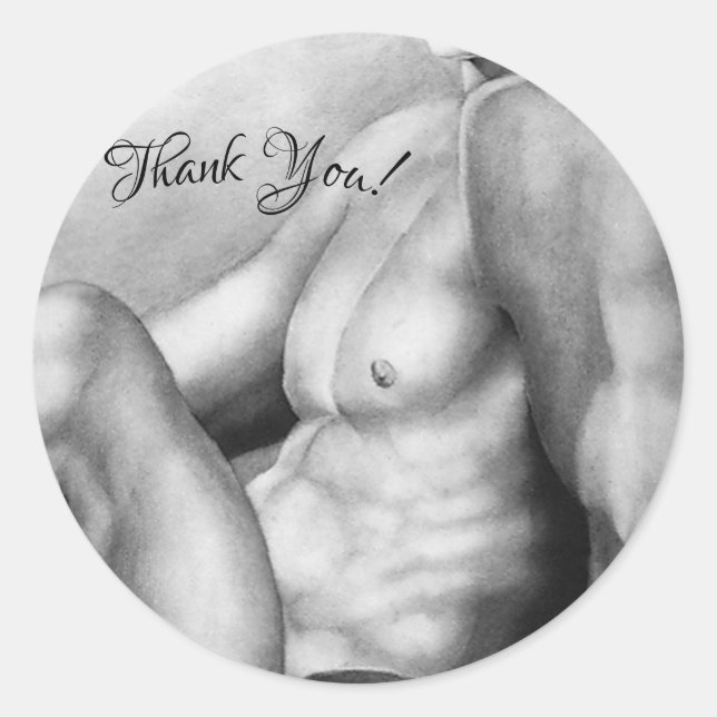 Beautiful Elegant Fine Art Male Model Body Builder Classic Round Sticker (Front)