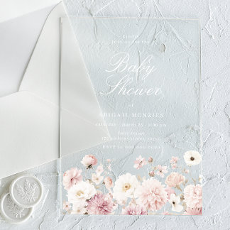 Beautiful Elegant Floral Baby Shower Acrylic Invitations