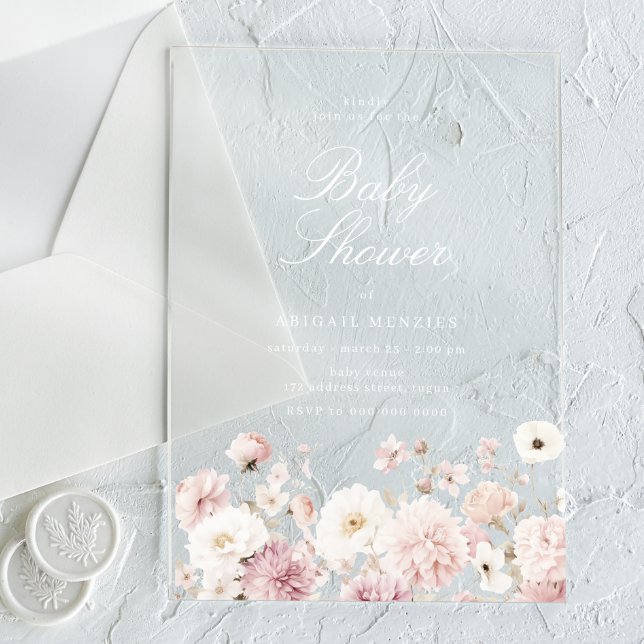 Beautiful Elegant Floral Baby Shower Acrylic Invitations (Creator Uploaded)