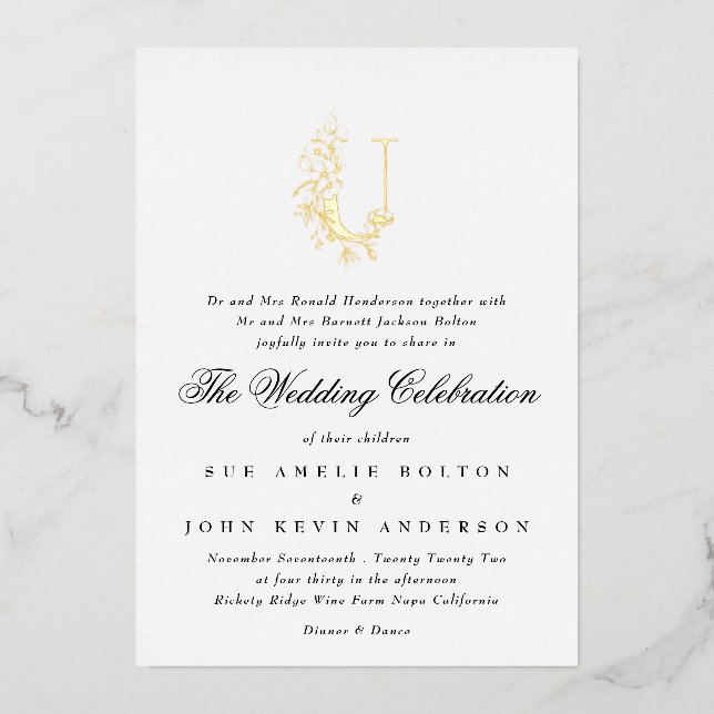 Beautiful Elegant Floral GOLD Monogram Wedding (Front)