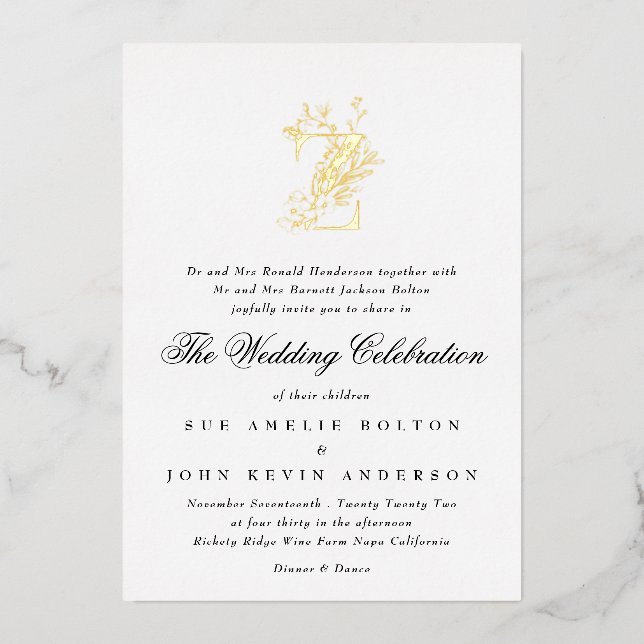 Beautiful Elegant Floral GOLD Monogram Wedding (Front)