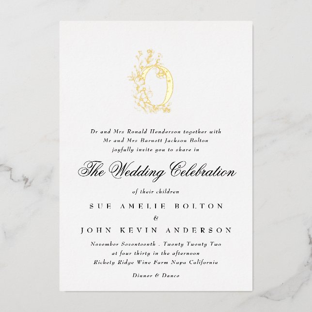 Beautiful Elegant Floral GOLD Monogram Wedding (Front)