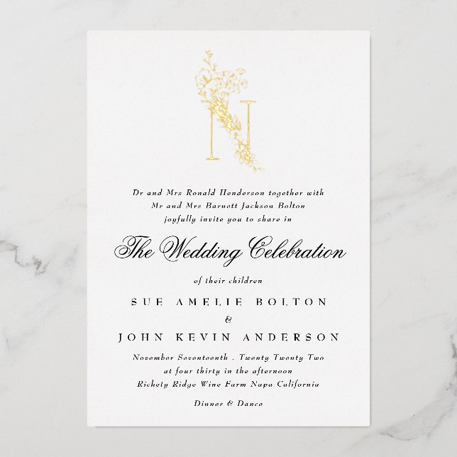 Beautiful Elegant Floral GOLD Monogram Wedding (Front)