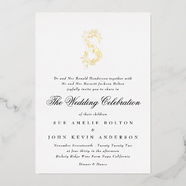 Beautiful Elegant Floral GOLD Monogram Wedding (Front)