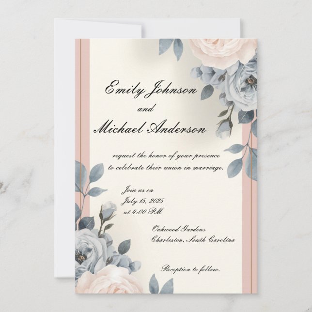 Beautiful Elegant Floral Wedding Invitation (Front)