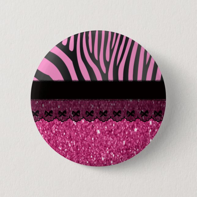 Beautiful elegant girly  zebra lace glitter effect 2 inch round button (Front)
