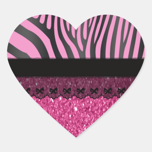 Beautiful elegant girly  zebra lace glitter heart sticker (Front)