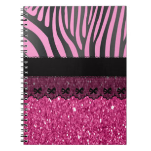 Beautiful elegant girly  zebra lace glitter notebook