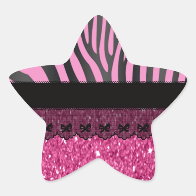 Beautiful elegant girly  zebra lace glitter star sticker (Front)