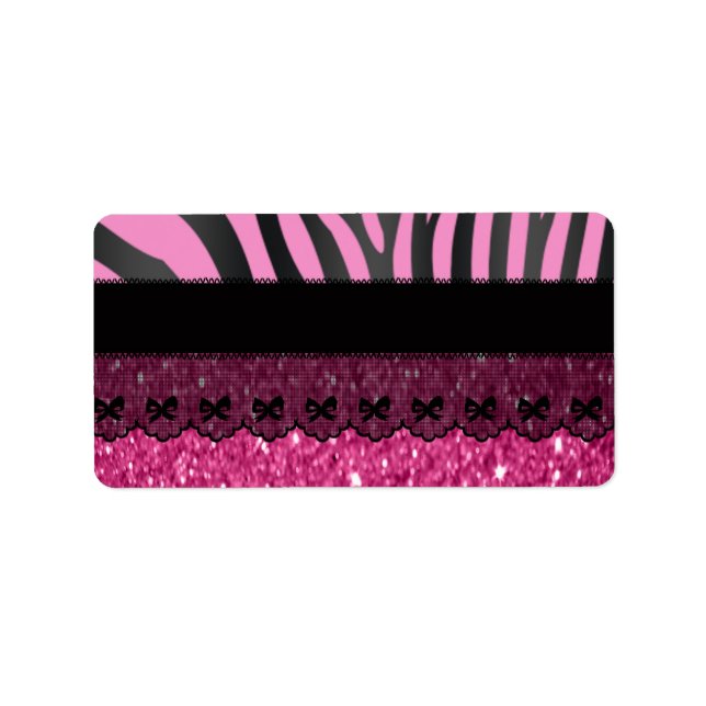 Beautiful elegant girly  zebra shinning glitter label (Front)