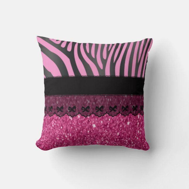 Beautiful elegant girly  zebra shinning glitter throw pillow (Front)