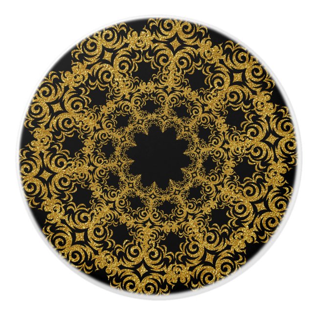 Beautiful Elegant Gold and Black Diadem Design Ceramic Knob (Front)