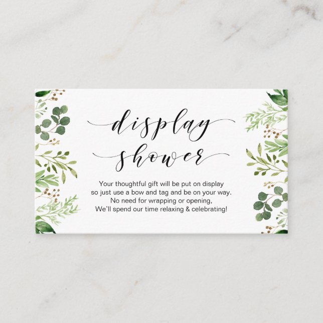Beautiful Elegant Greenery, Black, Display Shower Enclosure Card (Front)