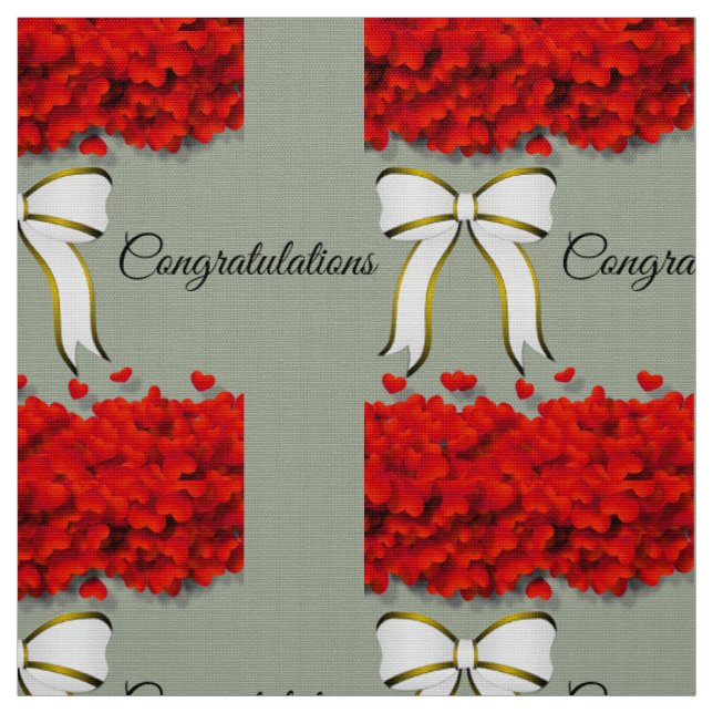 Beautiful elegant Hearts Pattern with White Bow  Fabric (Swatch)