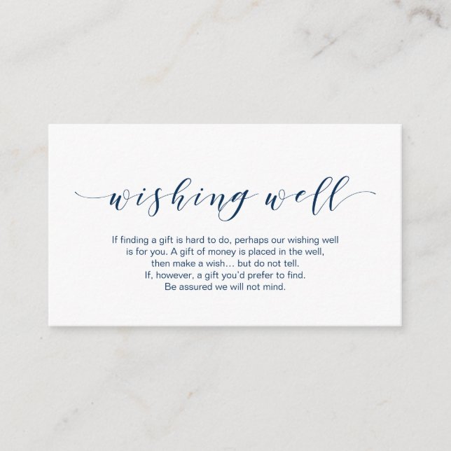 Beautiful Elegant, in Navy, Wedding Wishing Well Enclosure Card (Front)