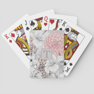 Beautiful Elegant Modern Floral Monogram Playing Cards