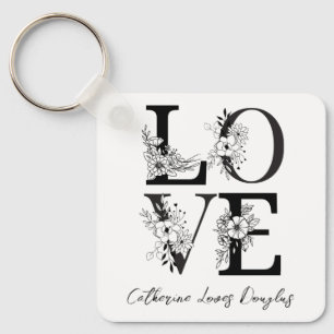 Beautiful Elegant Modern floral personalized love  Keychain