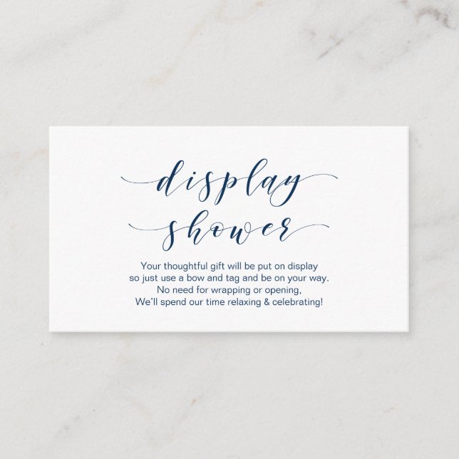 Beautiful Elegant, Navy Blue font, Display Shower Enclosure Card (Front)