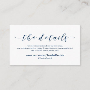 Beautiful Elegant, Navy Script, Wedding Details Enclosure Card