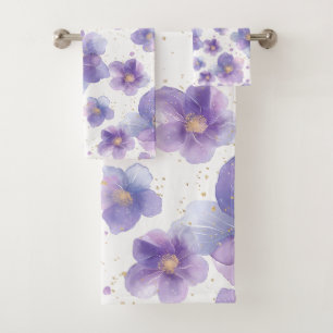beautiful elegant patten seamless print flower bath towel set