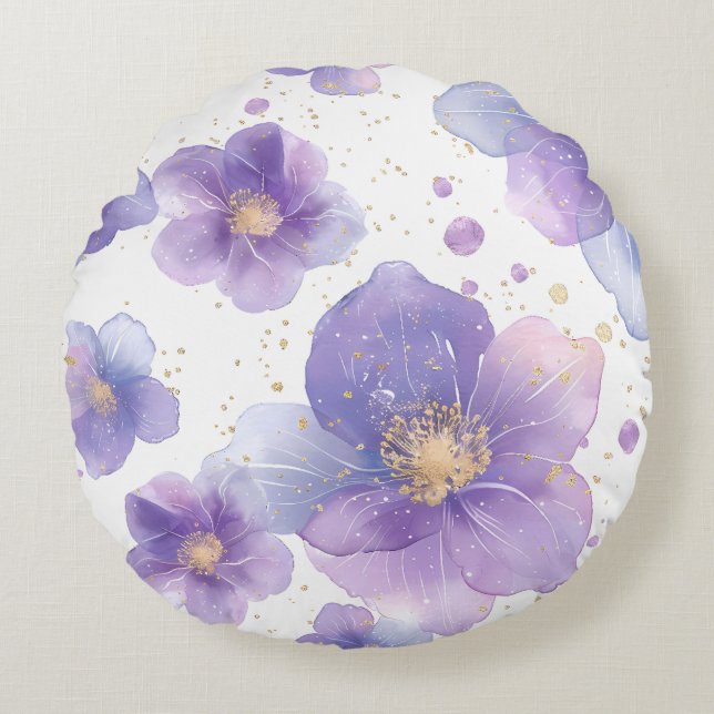 beautiful elegant patten seamless print flower round pillow (Front)