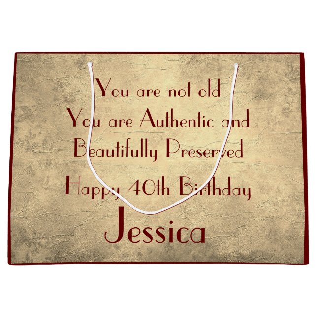 Beautiful elegant personalised 40th Birthday Large Gift Bag (Front)