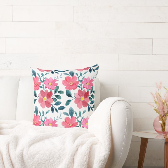 Beautiful Elegant pink flower pattern   Throw Pillow (Couch)