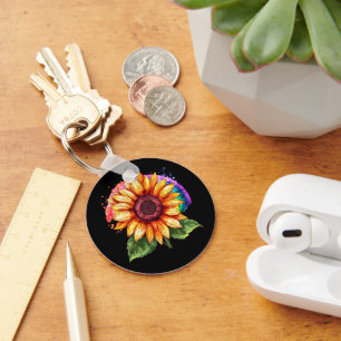 beautiful elegant print with a sunflower keychain