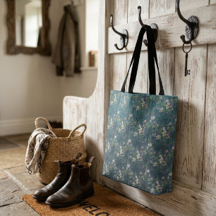 Beautiful Elegant Rustic Wildflowers On Teal Wood Tote Bag