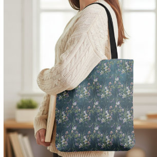 Beautiful Elegant Rustic Wildflowers On Teal Wood Tote Bag